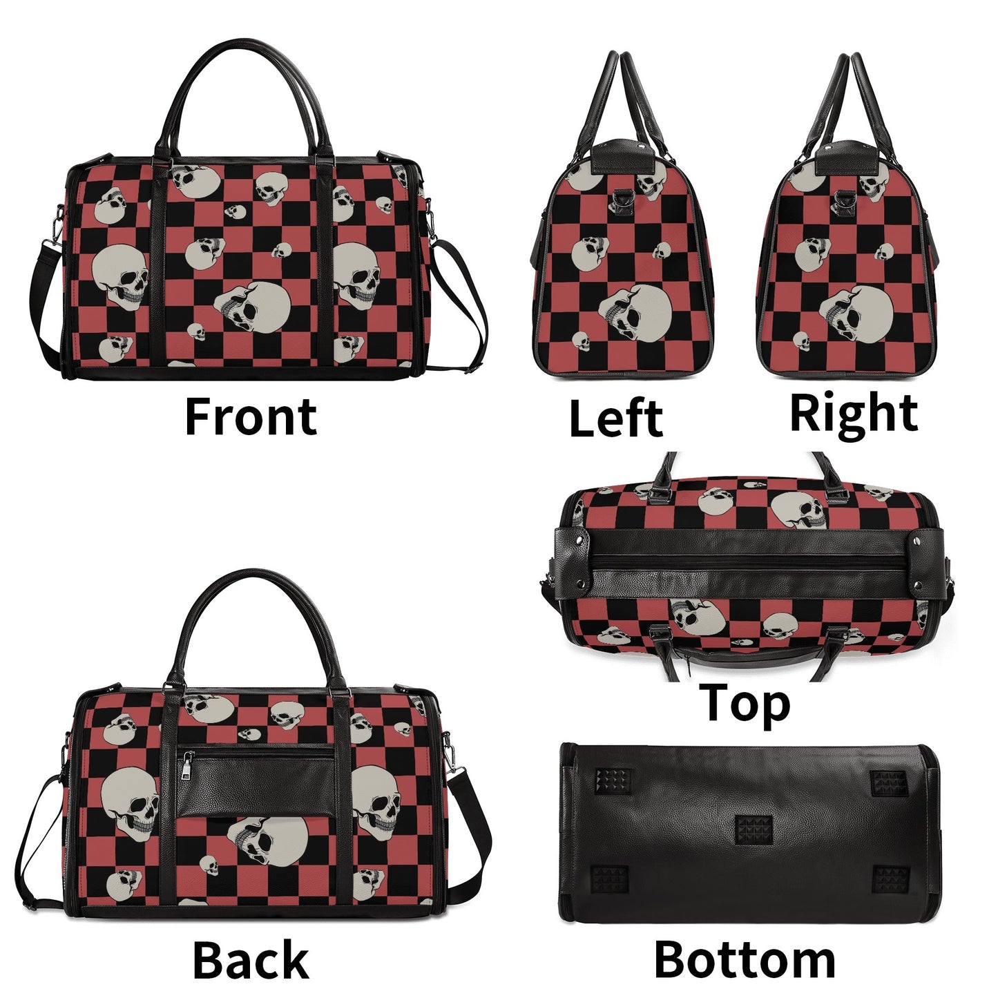 Skulls And Checkers Foldable Leather Duffle Bag