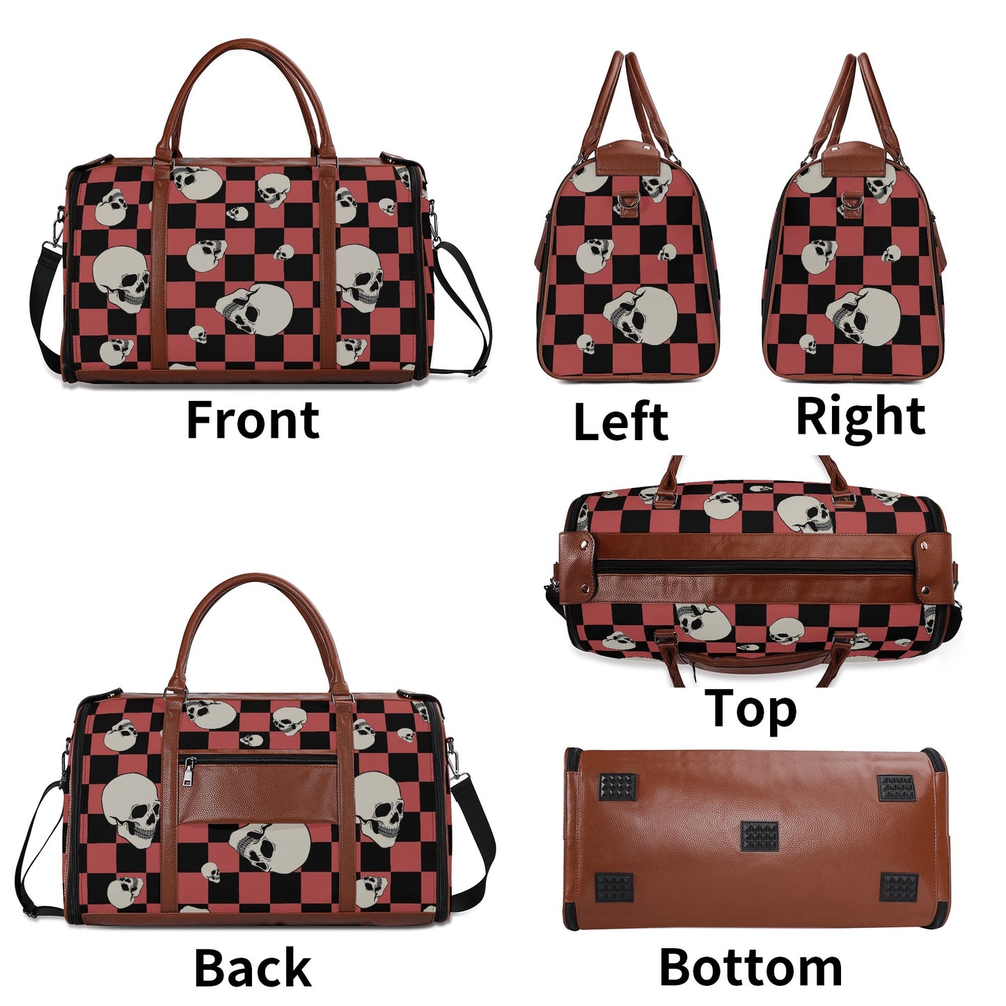 Skulls And Checkers Foldable Leather Duffle Bag