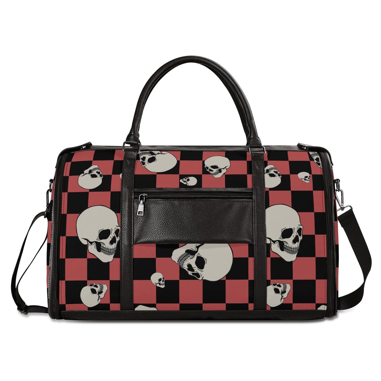 Skulls And Checkers Foldable Leather Duffle Bag