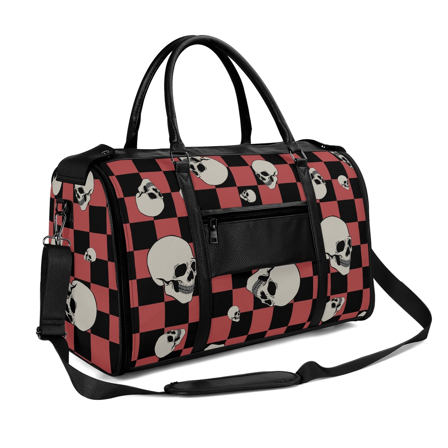 Skulls And Checkers Foldable Leather Duffle Bag