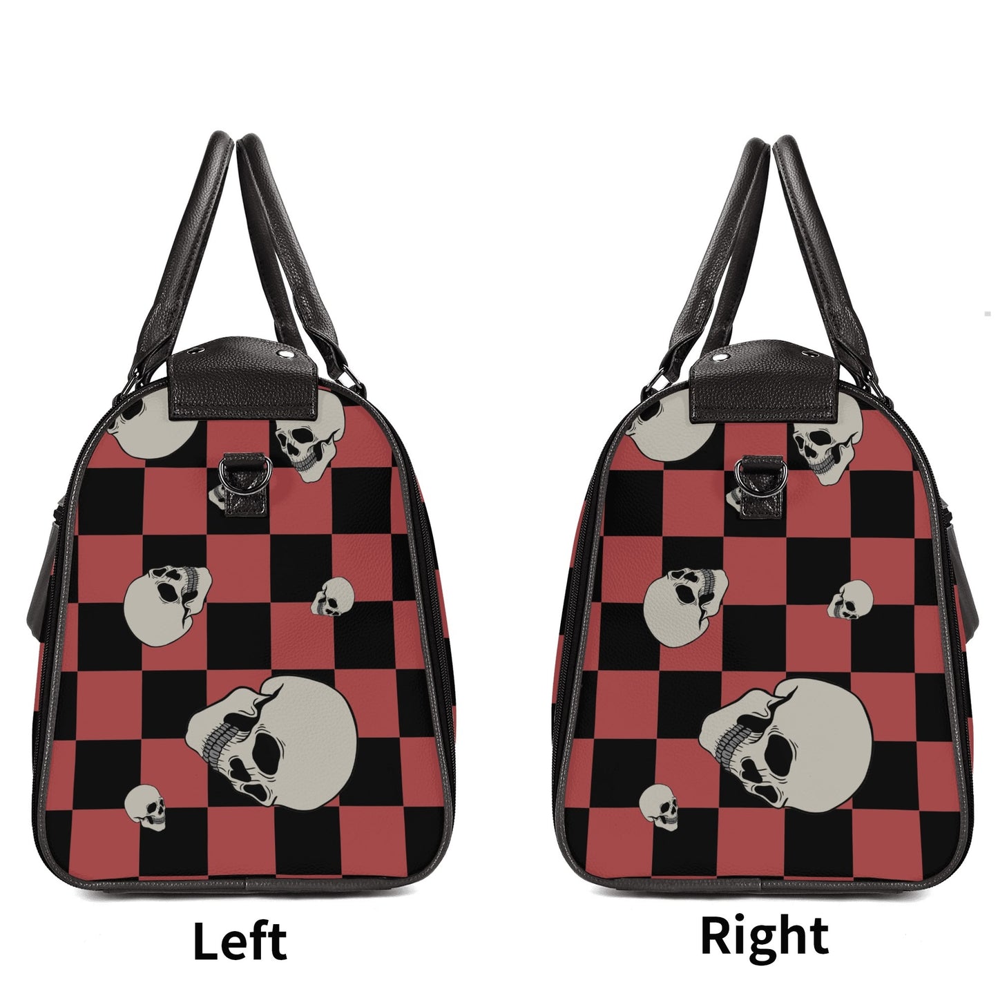 Skulls And Checkers Foldable Leather Duffle Bag