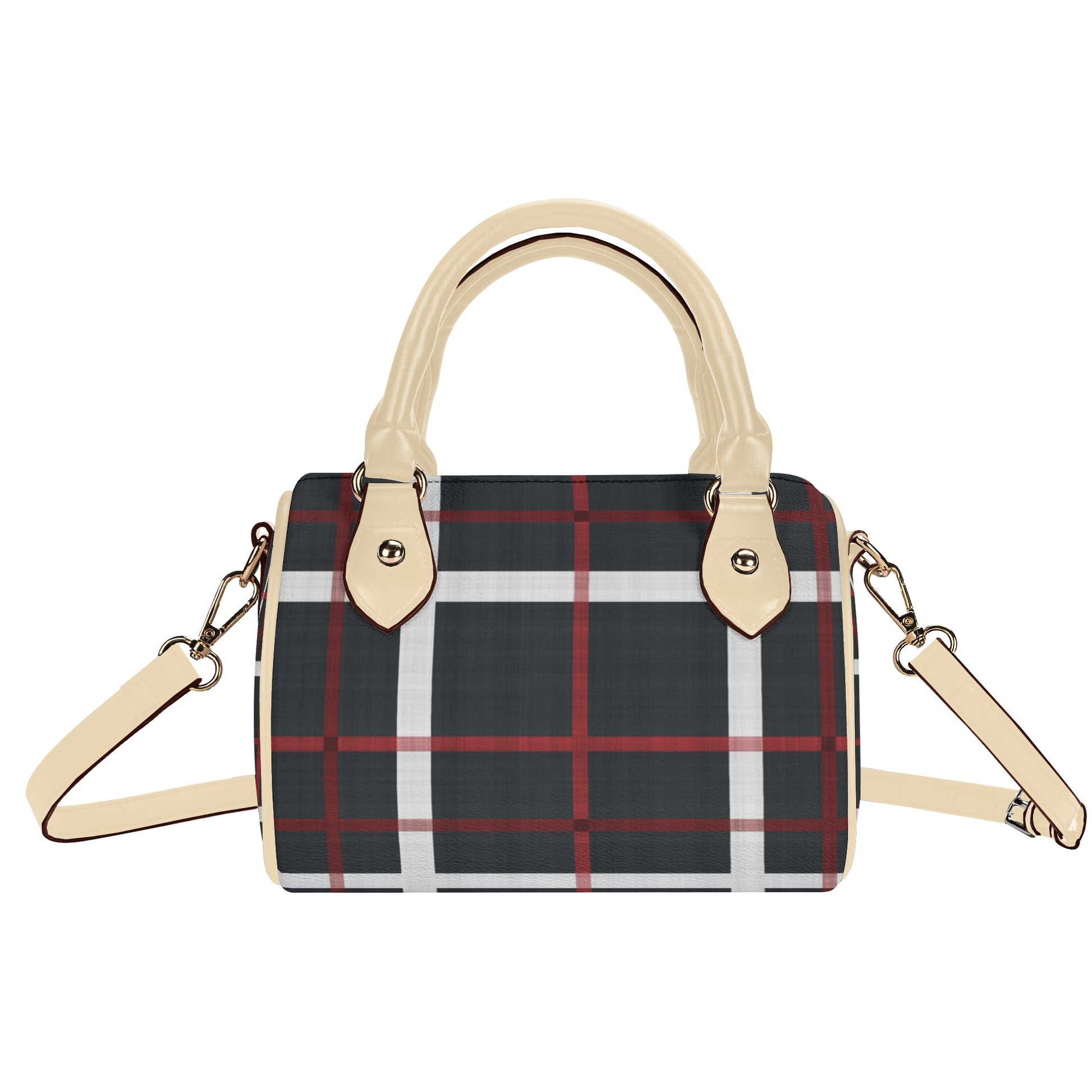 Red, White, And Black Design Leather Mini Boston Handbag