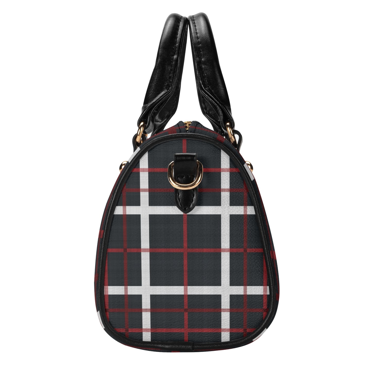 Red, White, And Black Design Leather Mini Boston Handbag