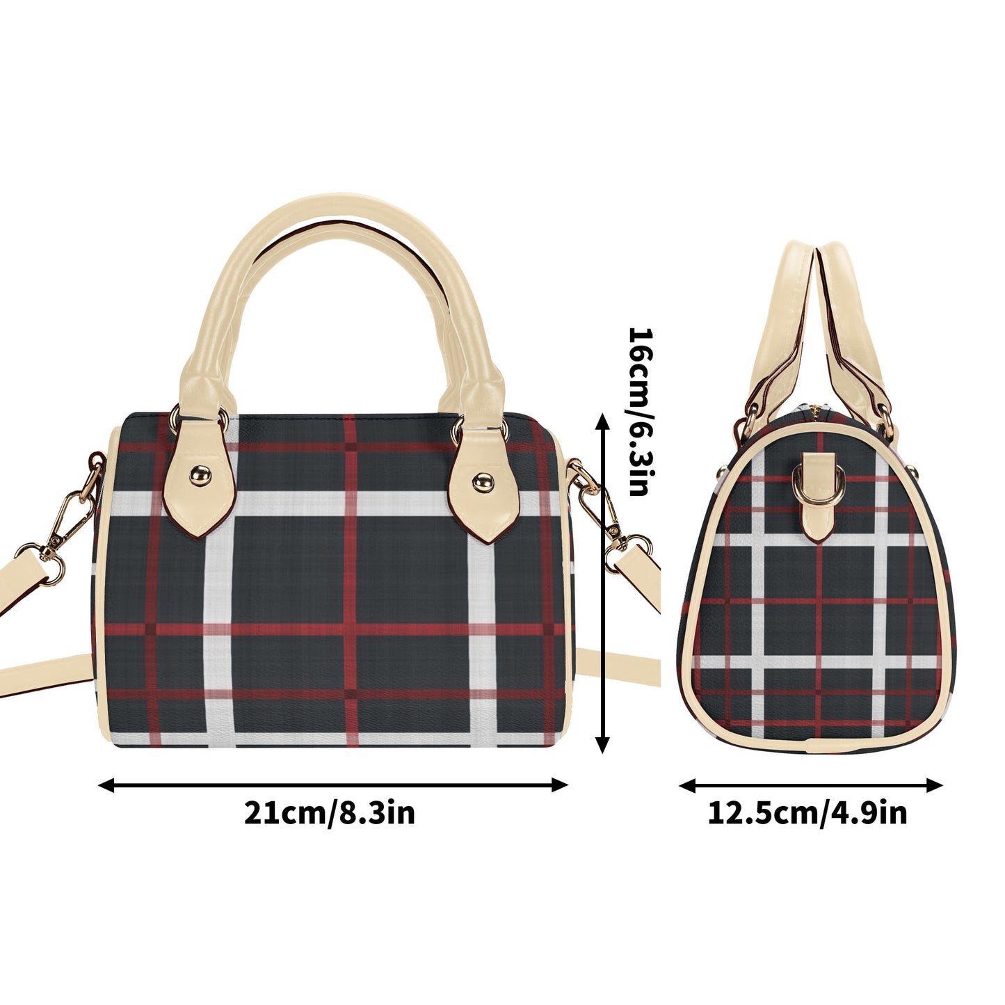 Red, White, And Black Design Leather Mini Boston Handbag