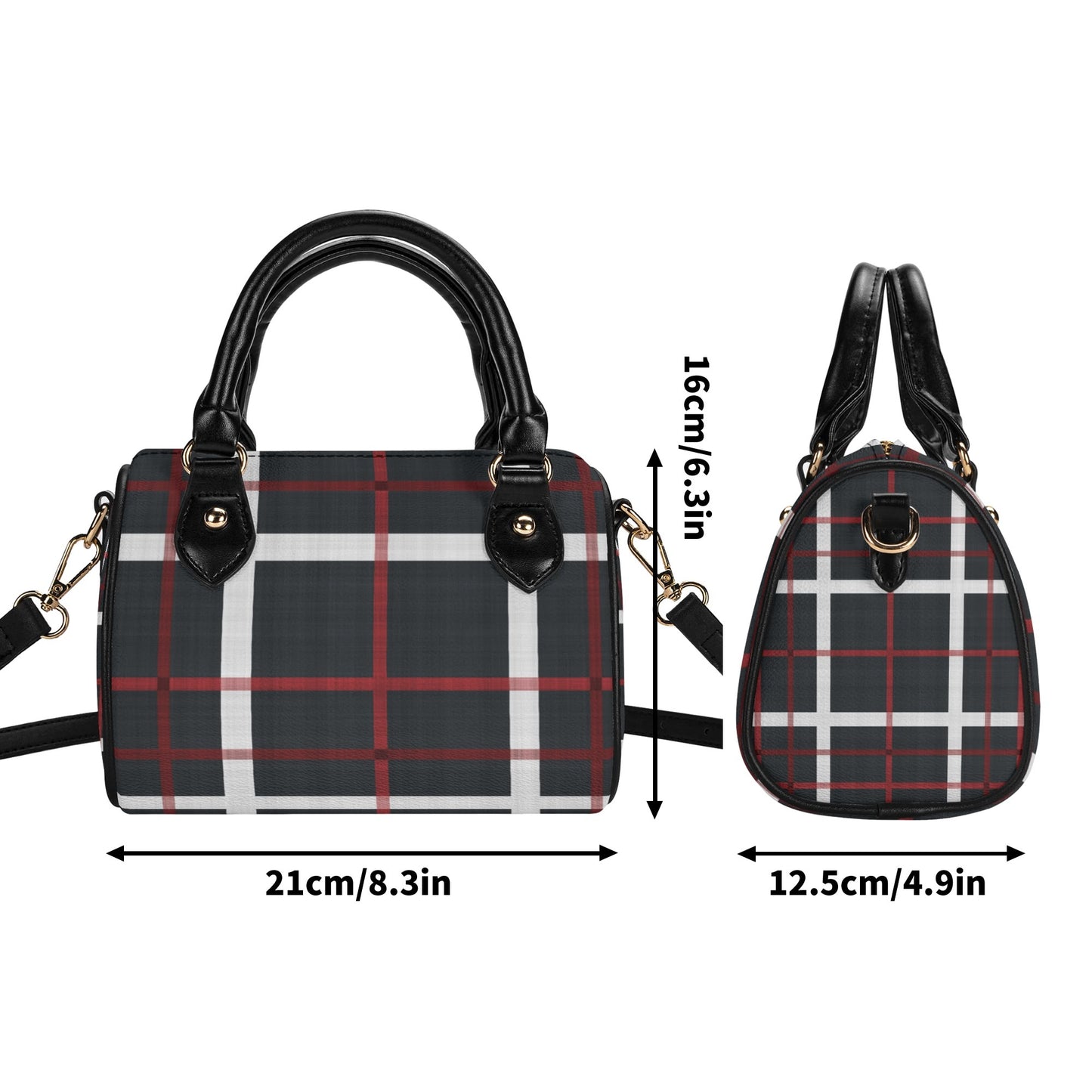 Red, White, And Black Design Leather Mini Boston Handbag