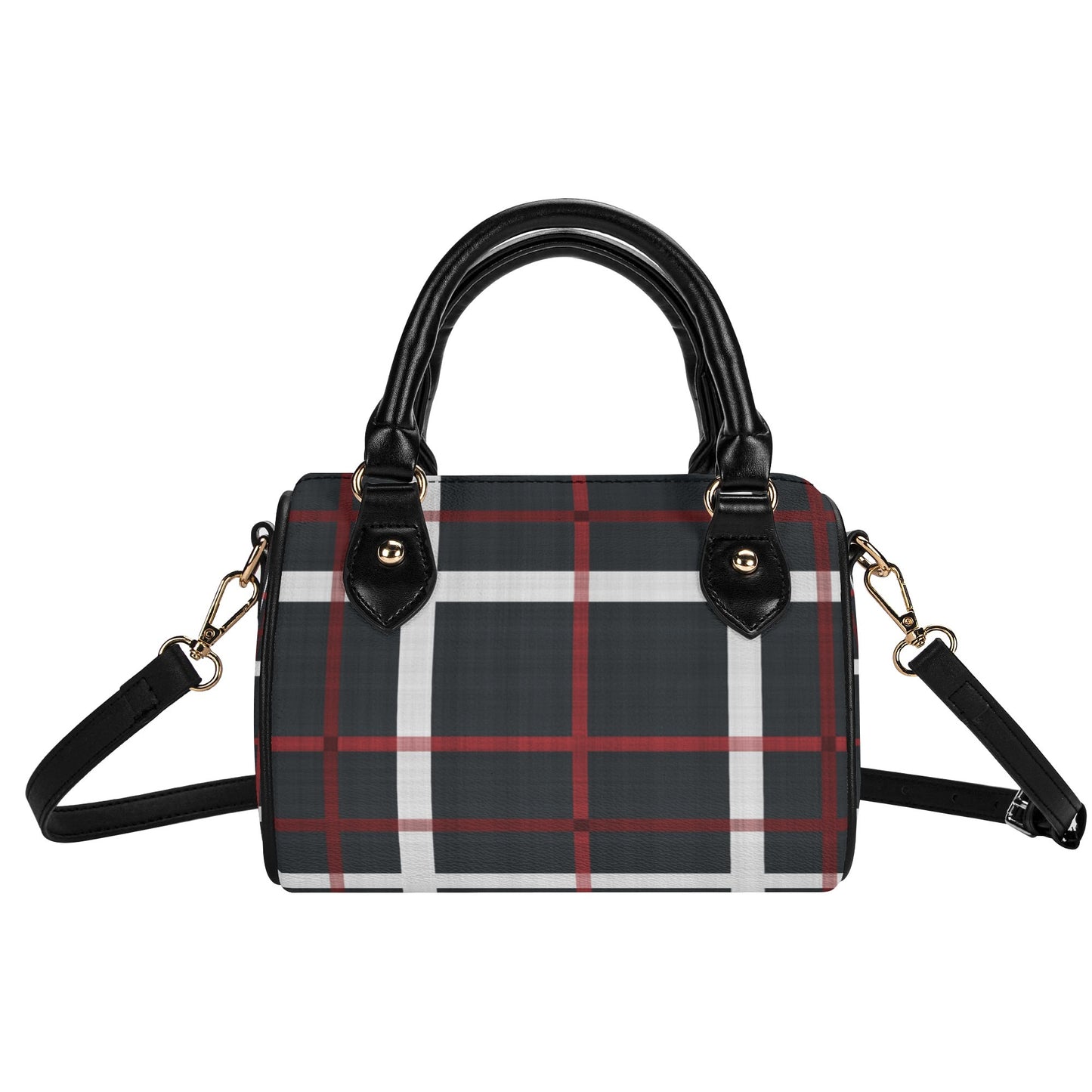 Red, White, And Black Design Leather Mini Boston Handbag