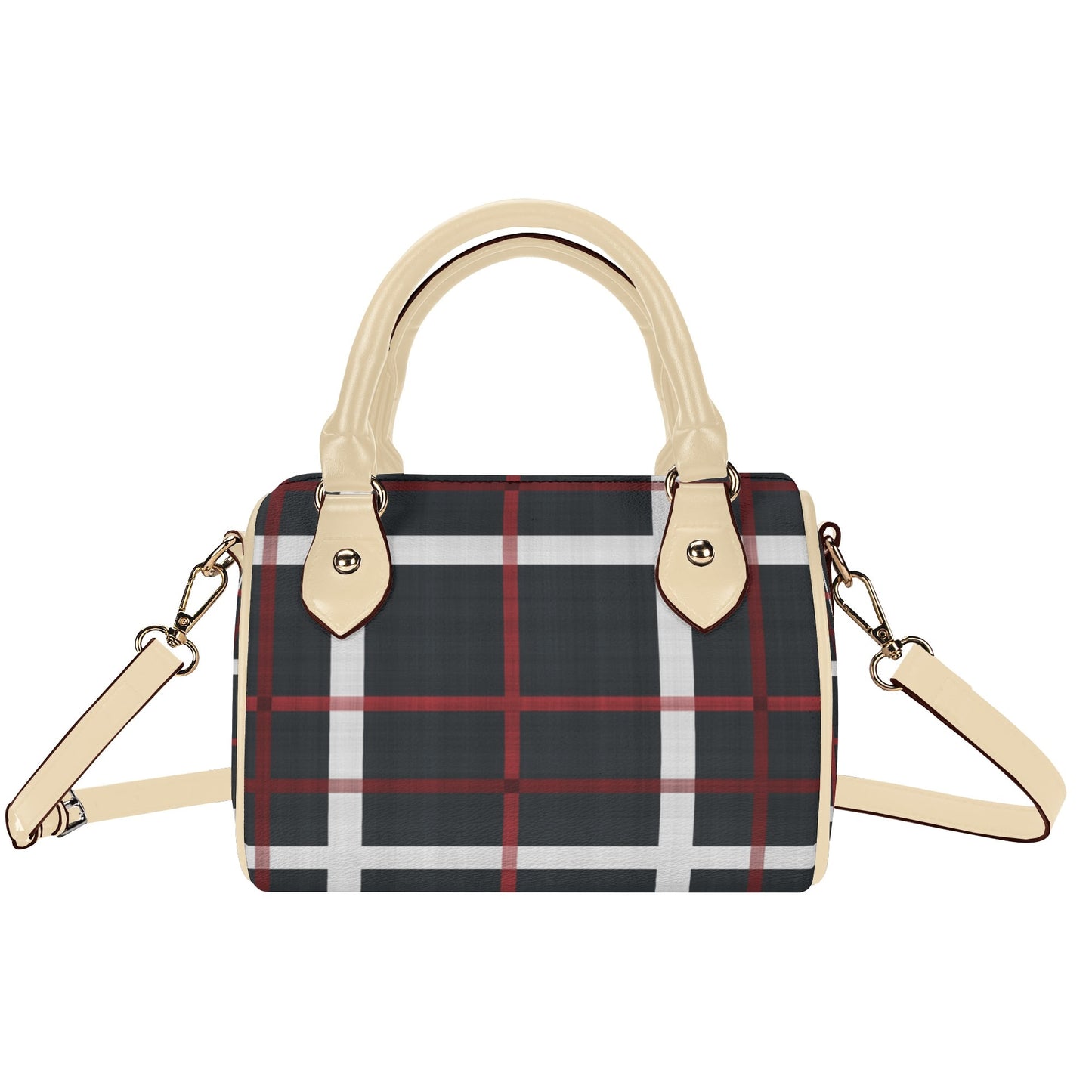 Red, White, And Black Design Leather Mini Boston Handbag