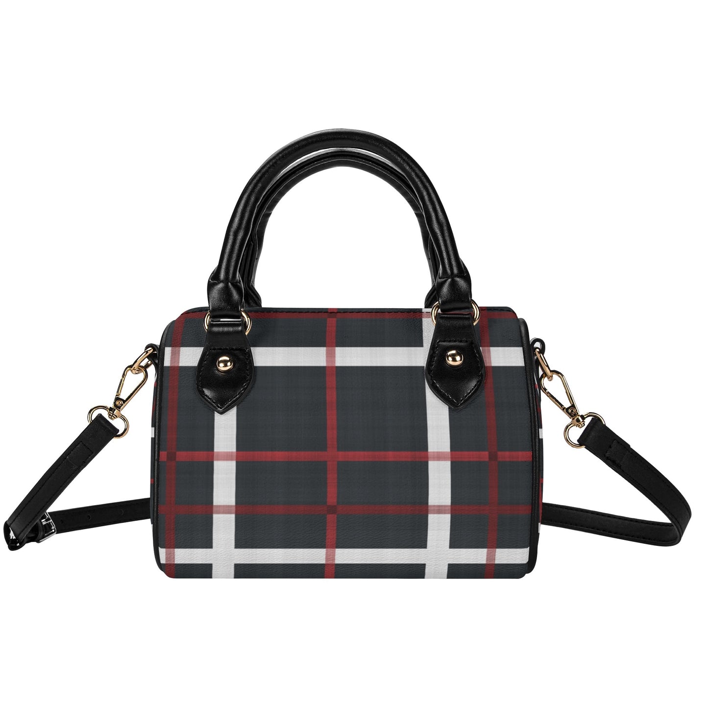 Red, White, And Black Design Leather Mini Boston Handbag