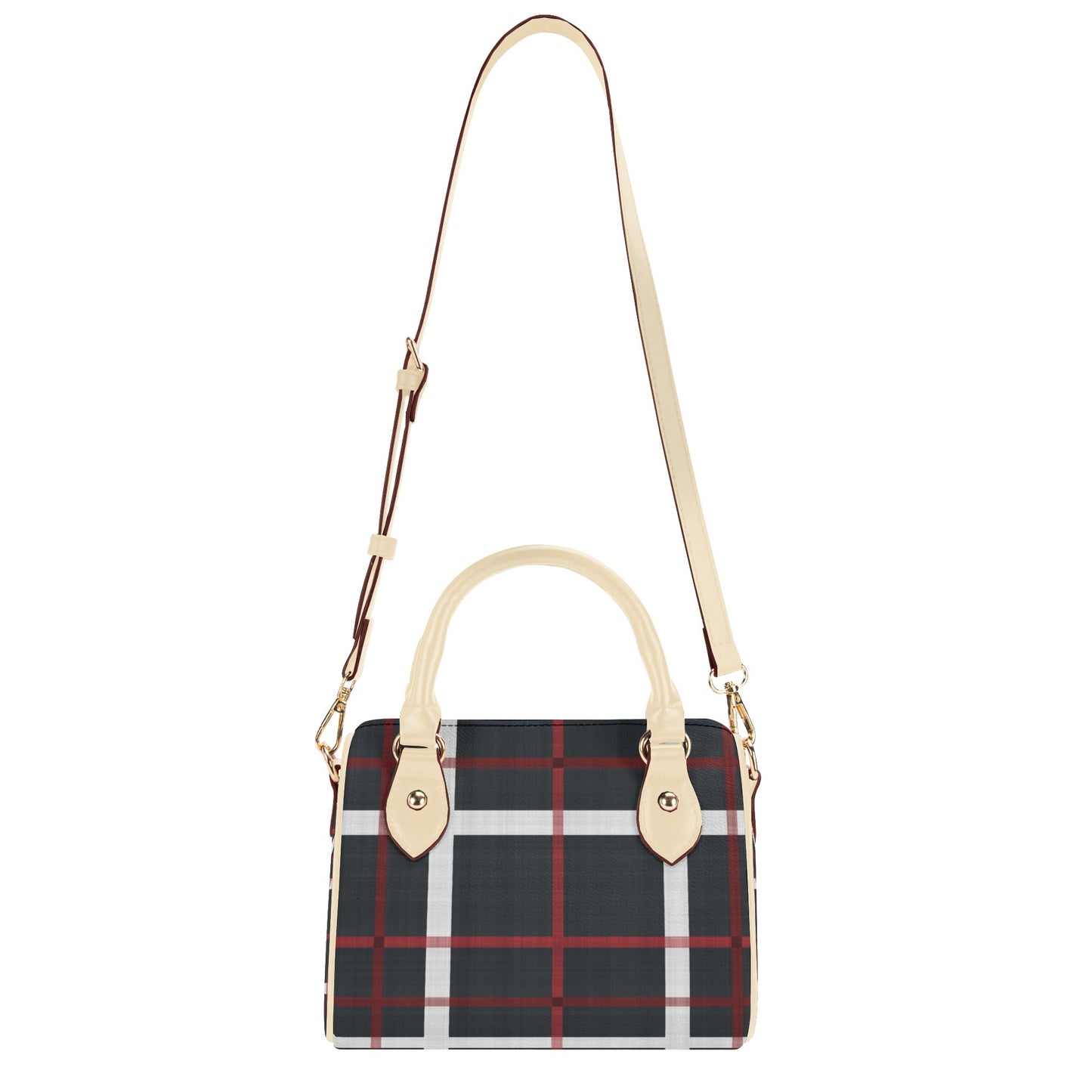 Red, White, And Black Design Leather Mini Boston Handbag