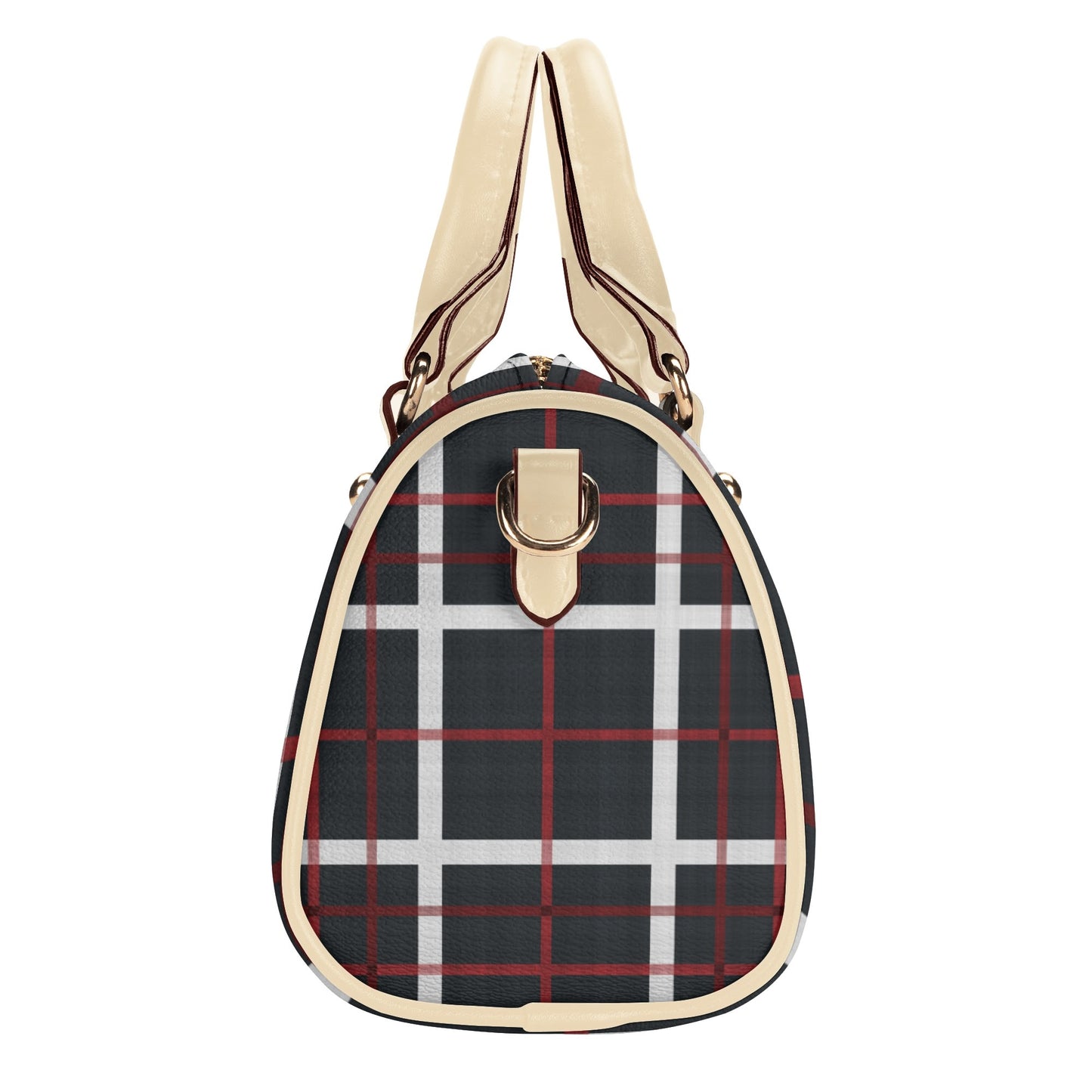 Red, White, And Black Design Leather Mini Boston Handbag