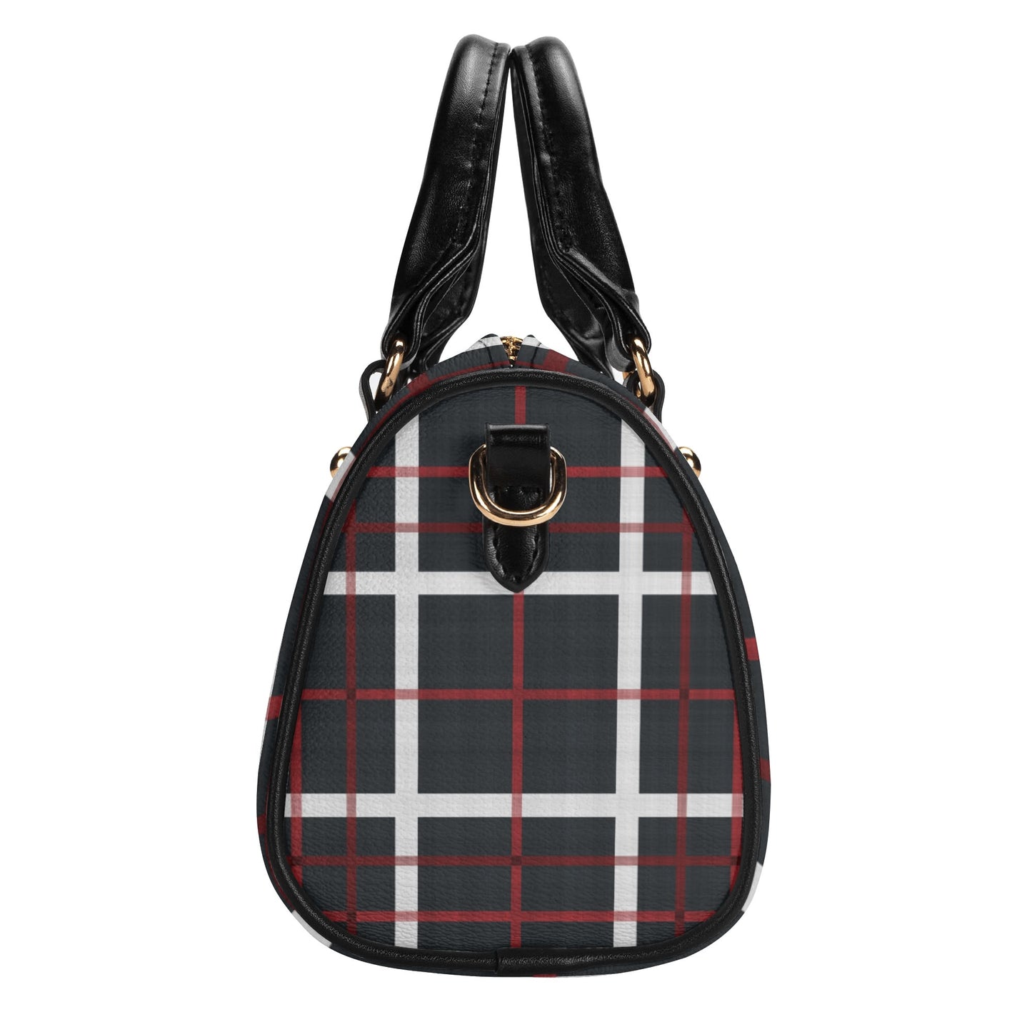 Red, White, And Black Design Leather Mini Boston Handbag