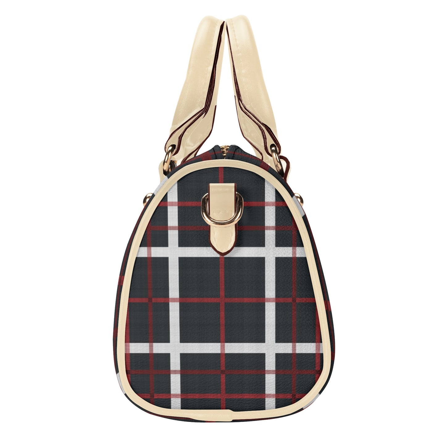 Red, White, And Black Design Leather Mini Boston Handbag