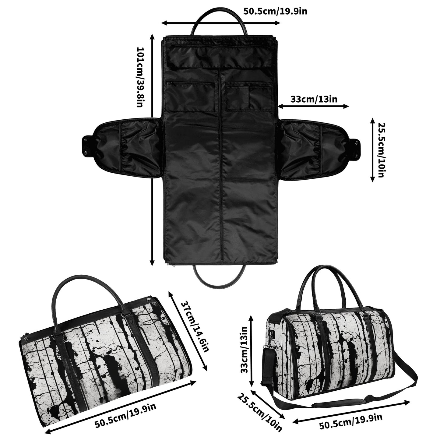 Broken Gothic Design Foldable Leather Duffle Bag