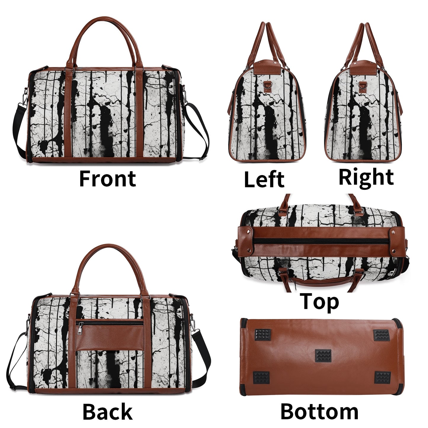 Broken Gothic Design Foldable Leather Duffle Bag