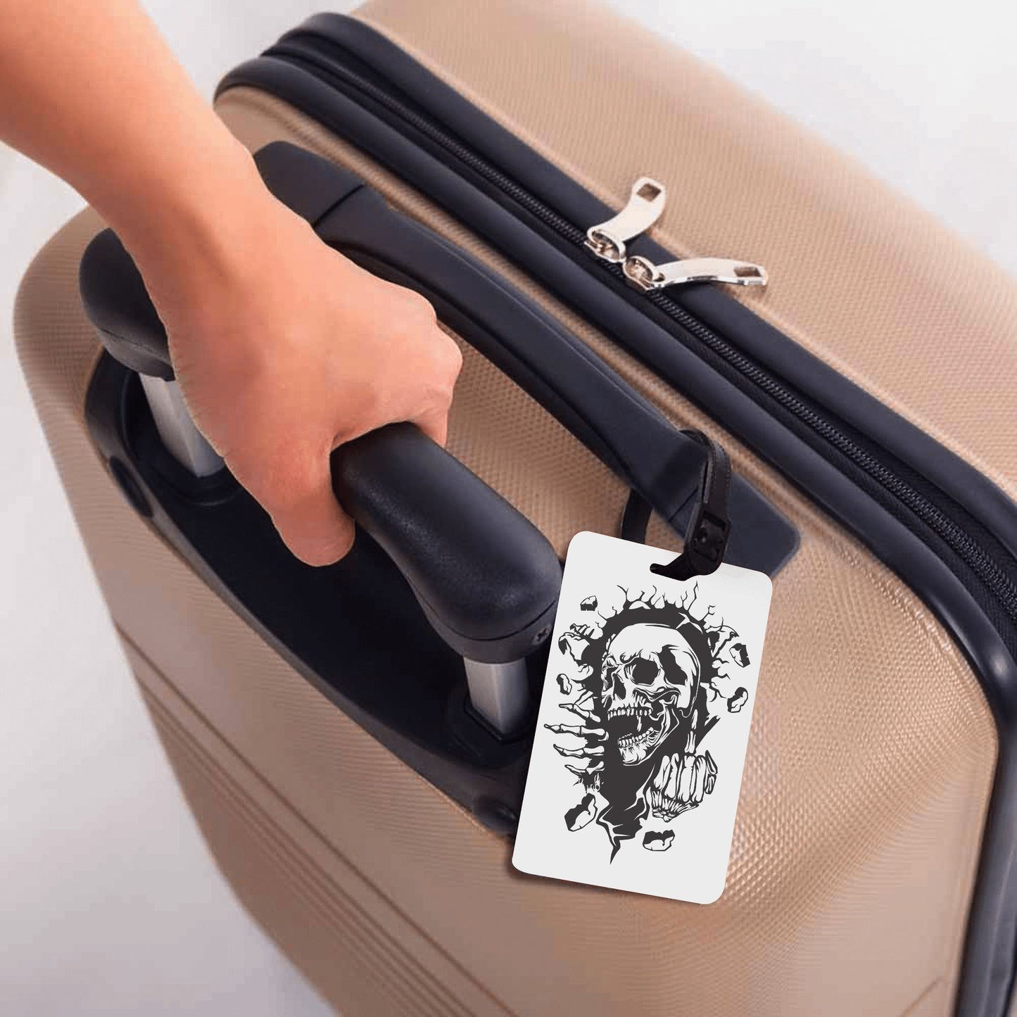 Skull Middle Finger Wooden Luggage Tag