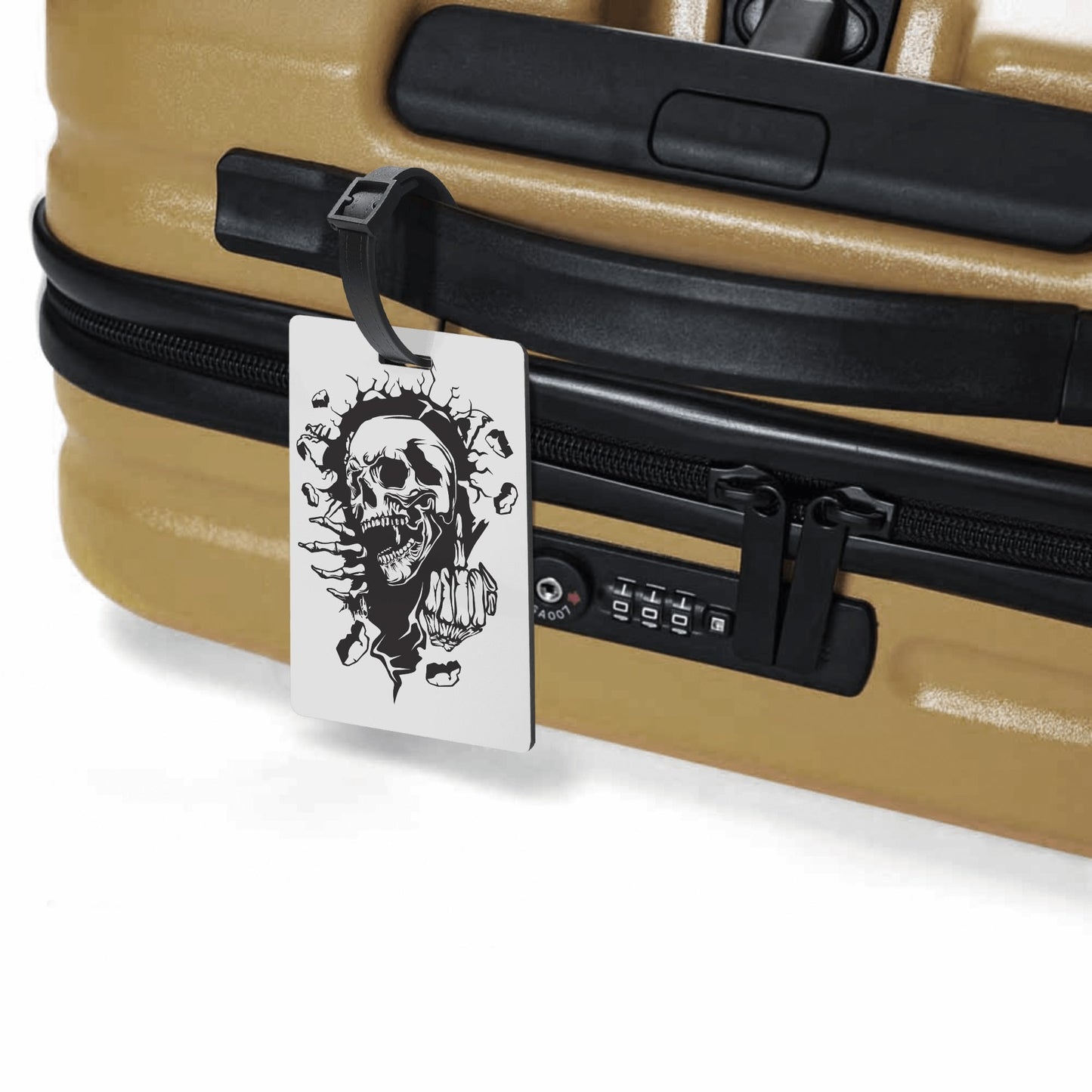 Skull Middle Finger Wooden Luggage Tag