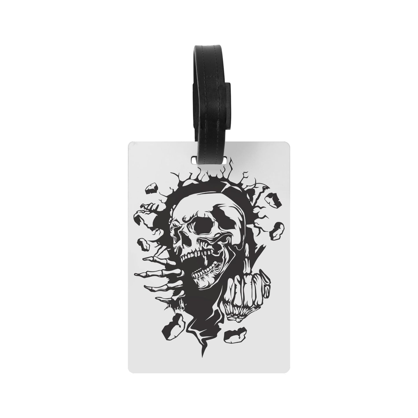 Skull Middle Finger Wooden Luggage Tag