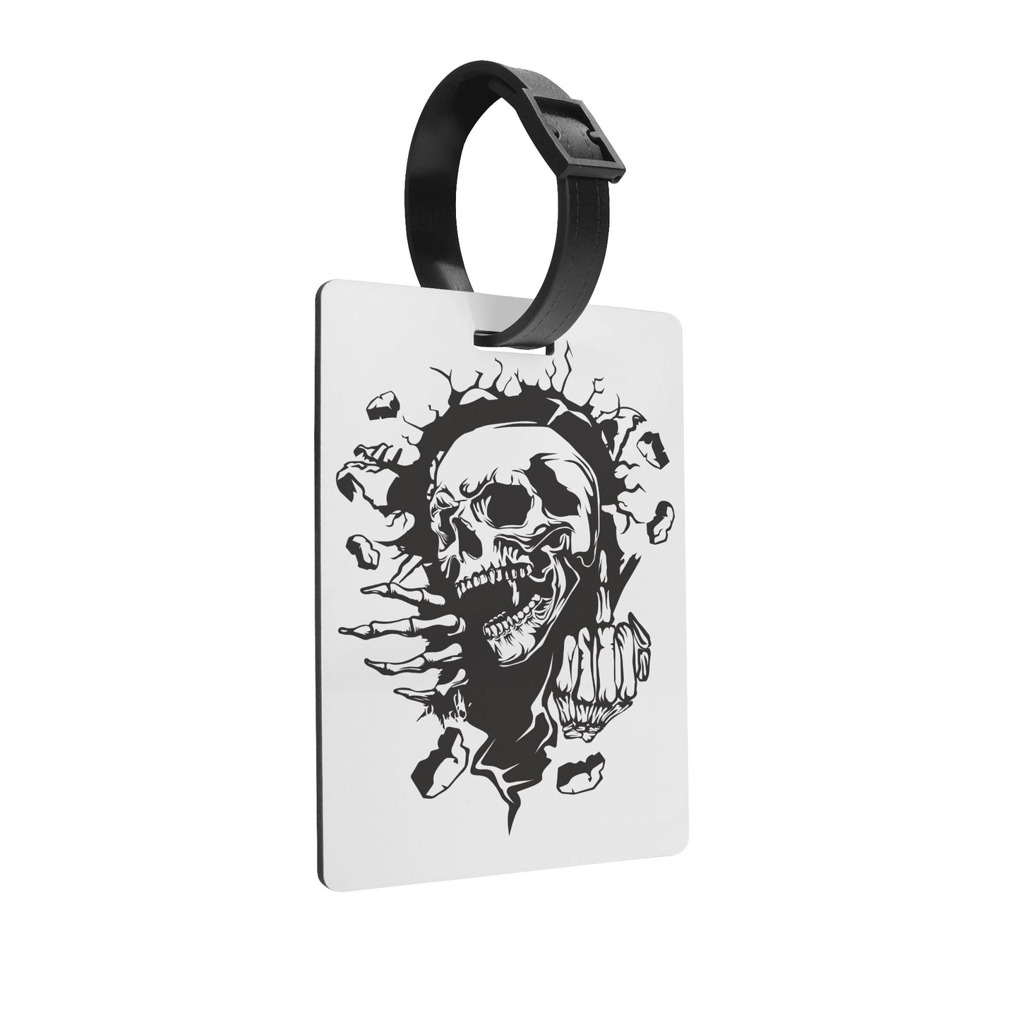 Skull Middle Finger Wooden Luggage Tag