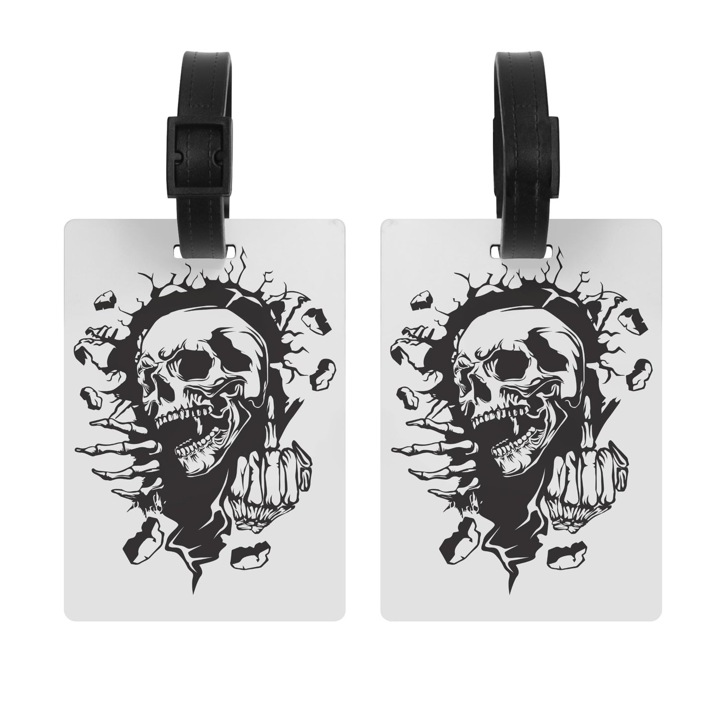 Skull Middle Finger Wooden Luggage Tag