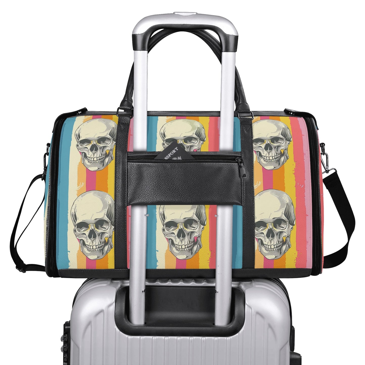 Retro Design Skull Foldable Leather Duffle Bag