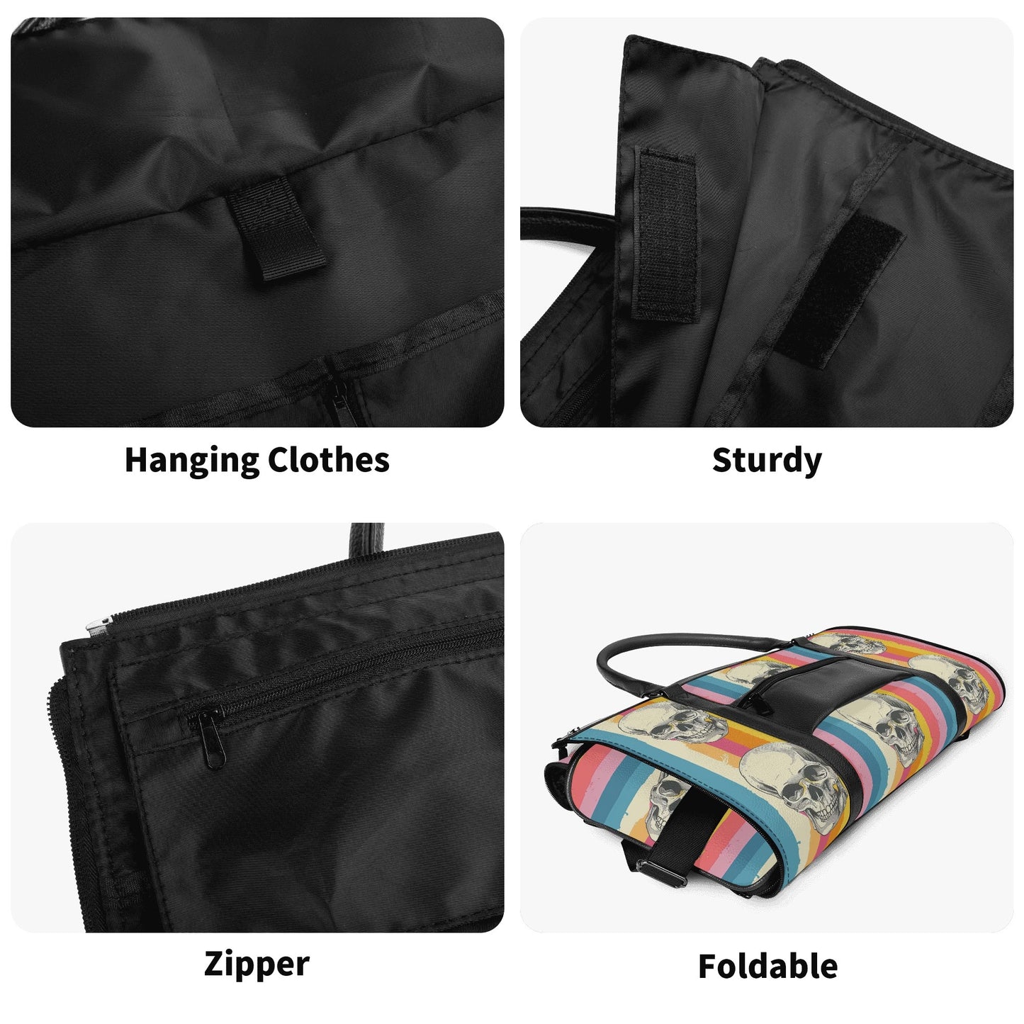 Retro Design Skull Foldable Leather Duffle Bag