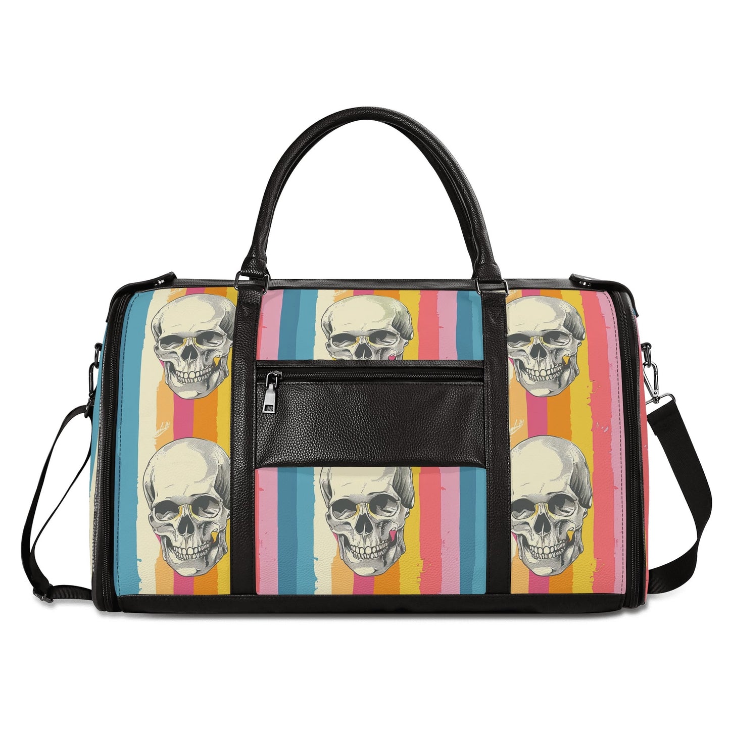 Retro Design Skull Foldable Leather Duffle Bag