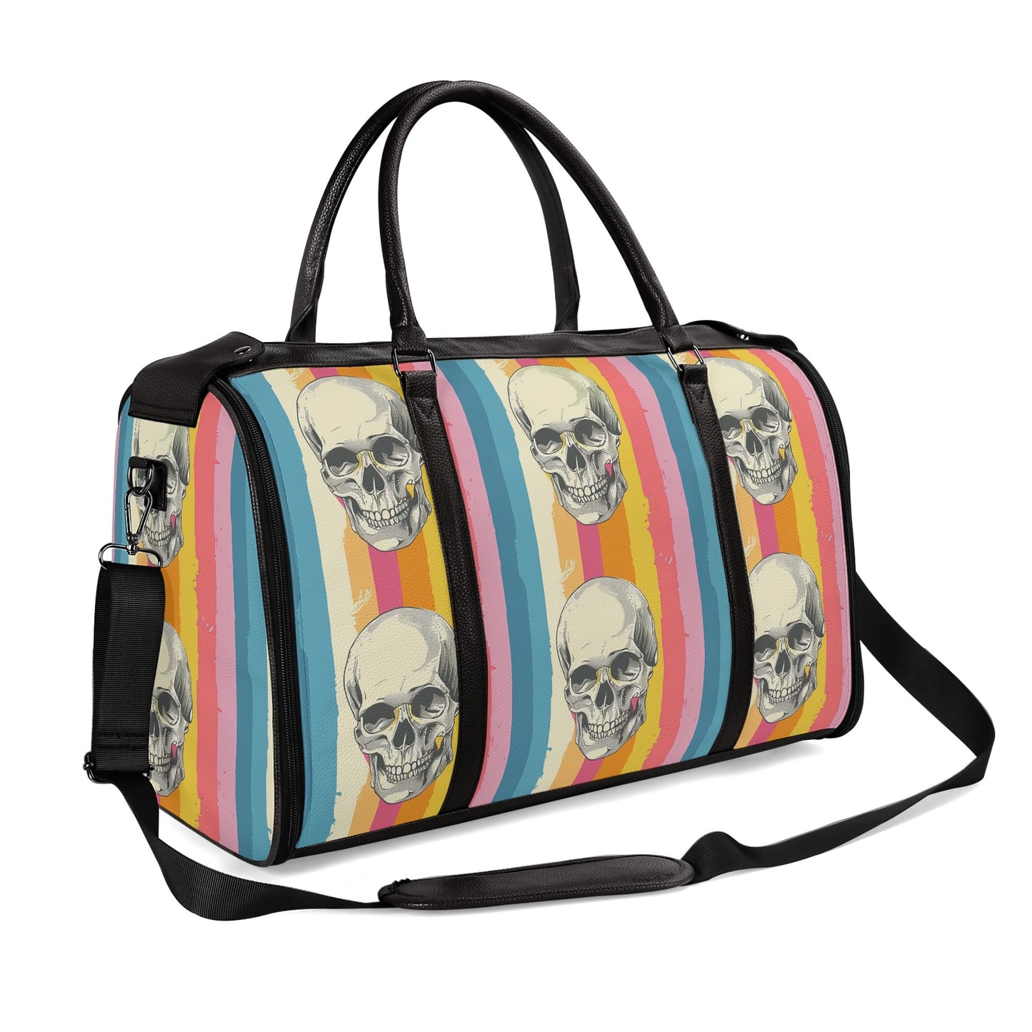 Retro Design Skull Foldable Leather Duffle Bag