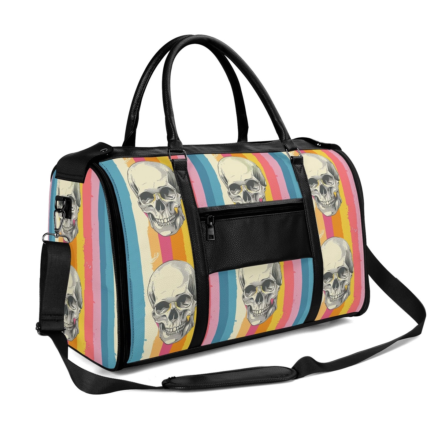 Retro Design Skull Foldable Leather Duffle Bag