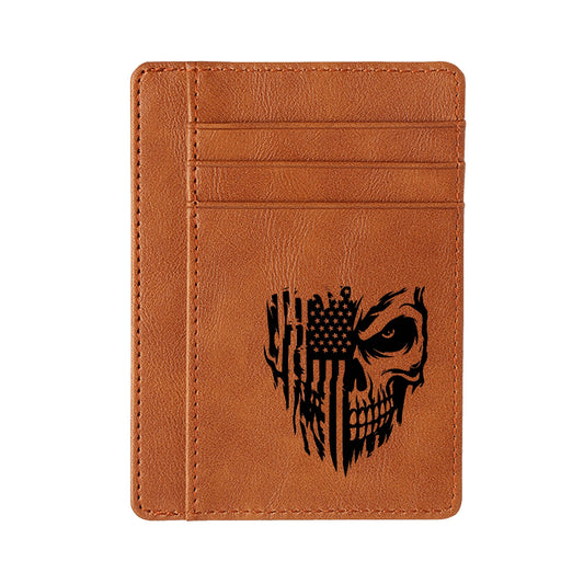 Skull And USA Flag Minimalist Leather Wallets