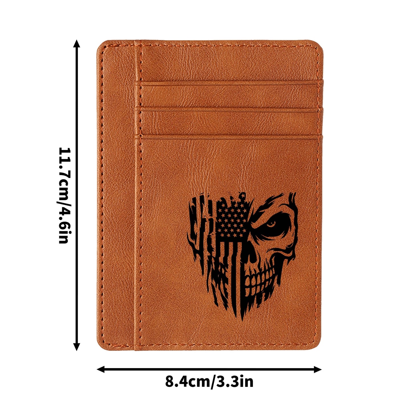 Skull And USA Flag Minimalist Leather Wallets