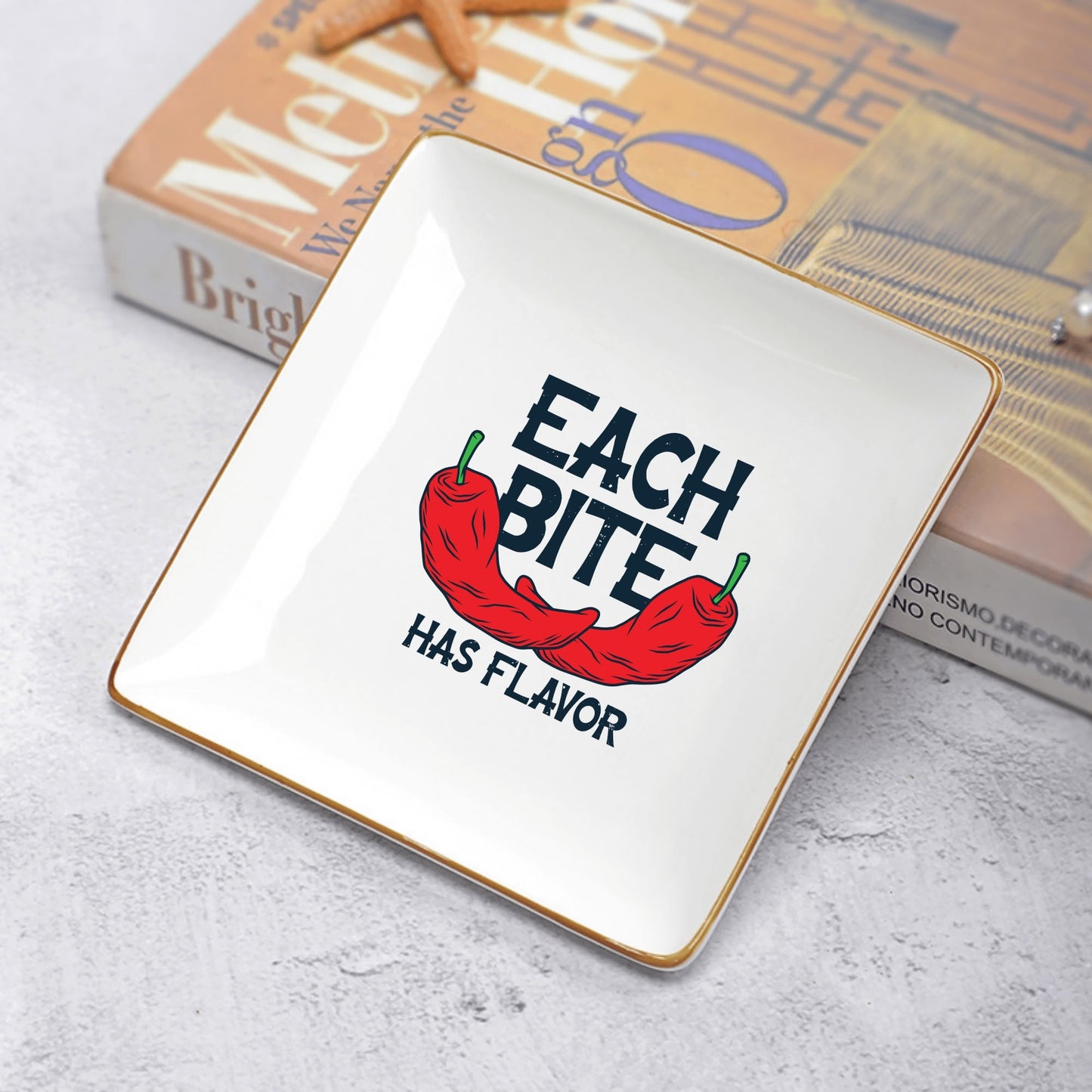 Each Bite Has Flavor Ceramic Square Appetizer Plates