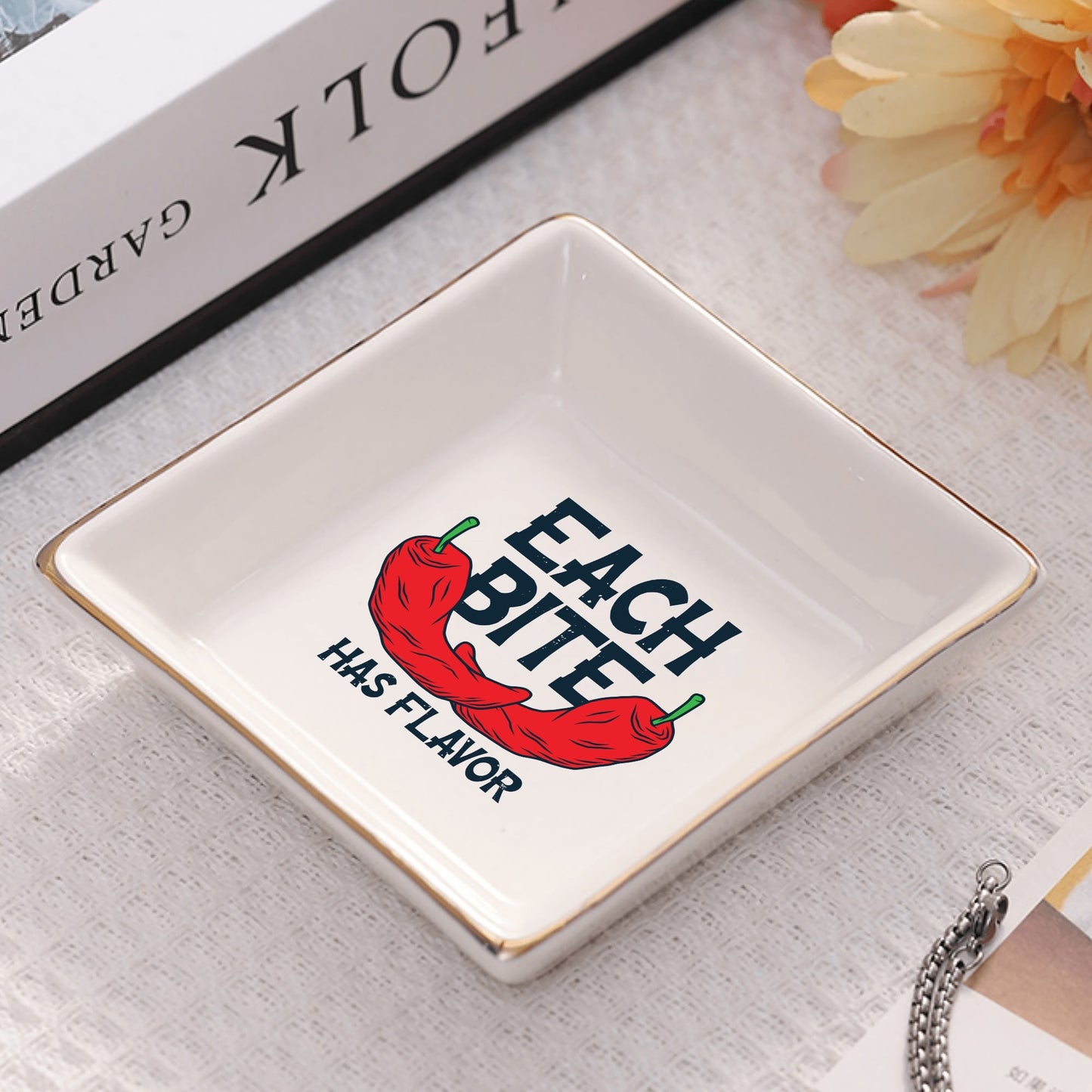 Each Bite Has Flavor Ceramic Square Appetizer Plates