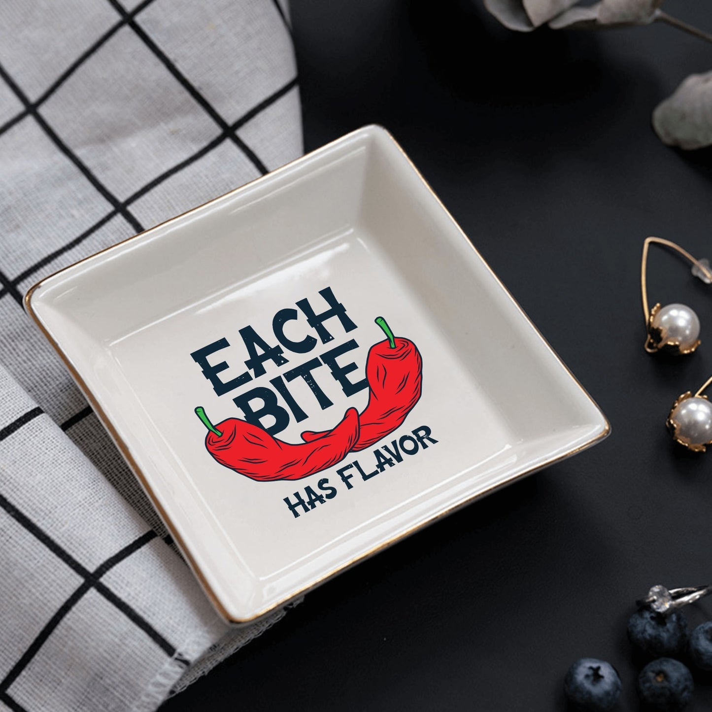 Each Bite Has Flavor Ceramic Square Appetizer Plates