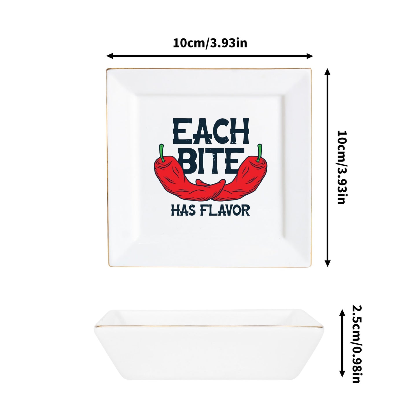 Each Bite Has Flavor Ceramic Square Appetizer Plates