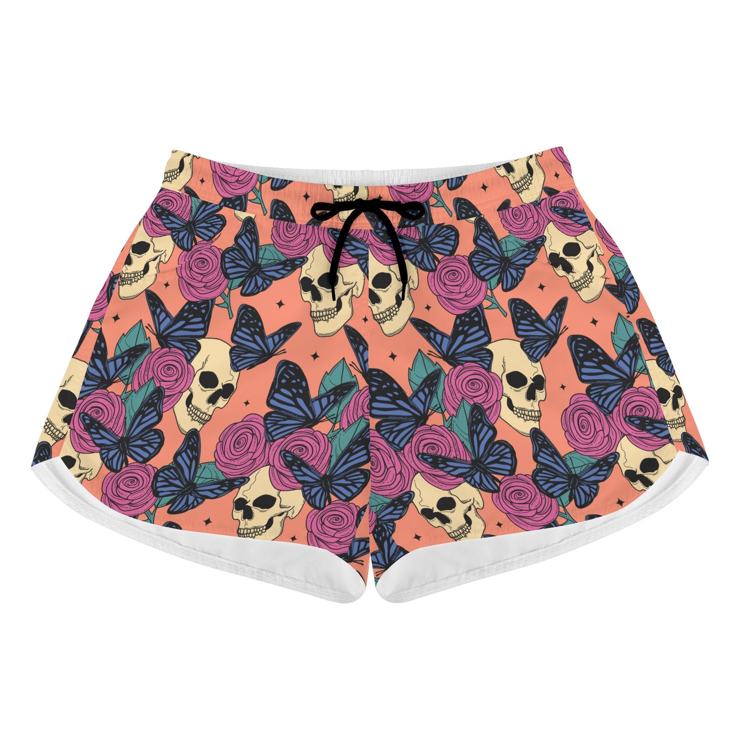 Skulls And Butterflies Womens Casual Beach Shorts