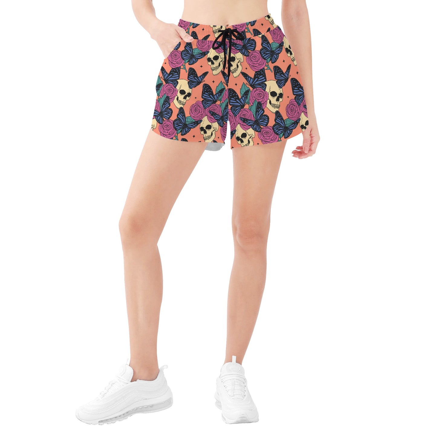 Skulls And Butterflies Womens Casual Beach Shorts