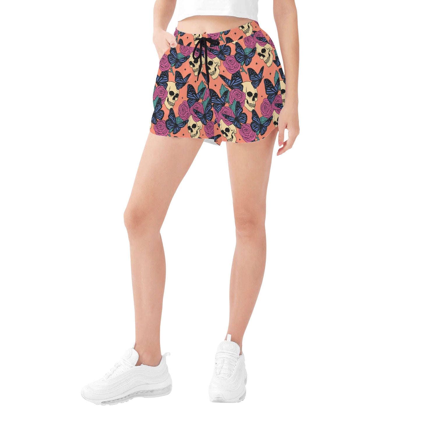 Skulls And Butterflies Womens Casual Beach Shorts