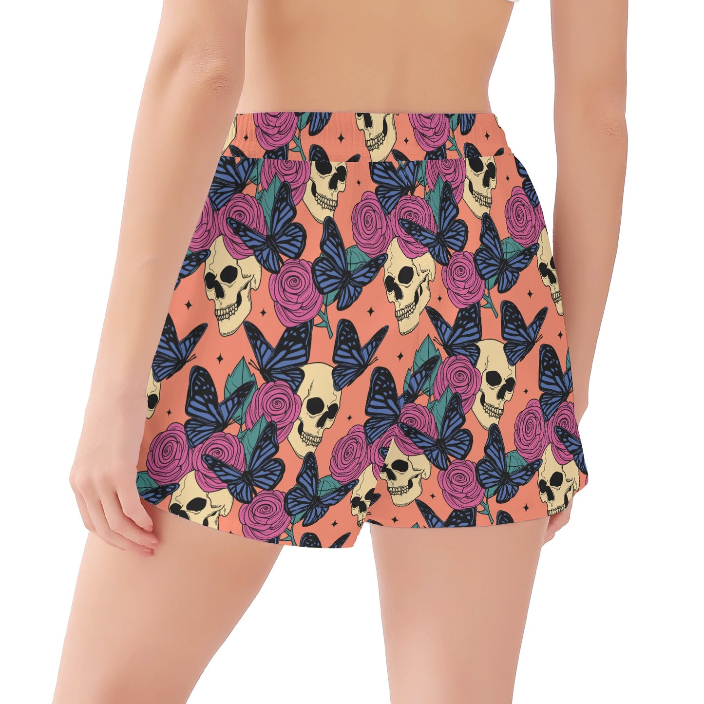 Skulls And Butterflies Womens Casual Beach Shorts