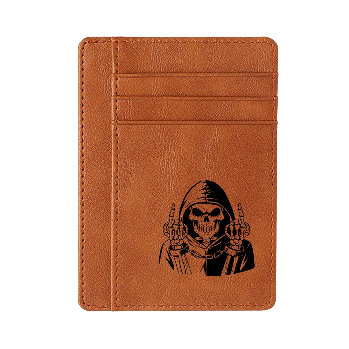 Middle Finger Grim Reaper Minimalist Leather Wallets