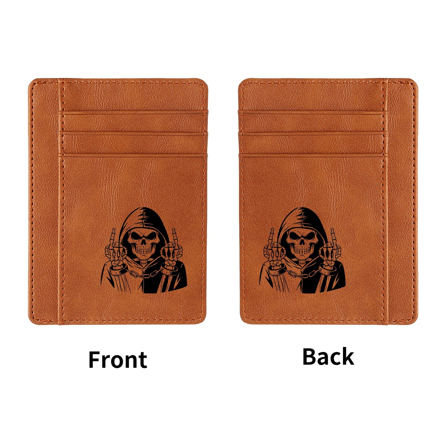 Middle Finger Grim Reaper Minimalist Leather Wallets