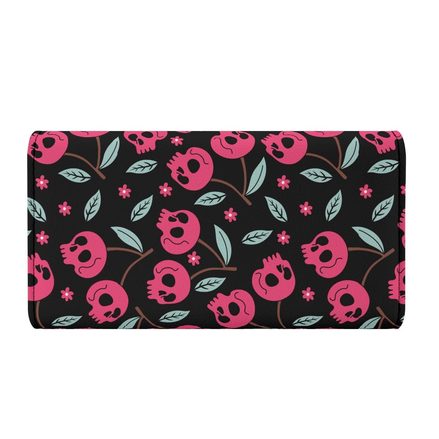 Cherry Skulls Trifold Leather Clutch Wallet