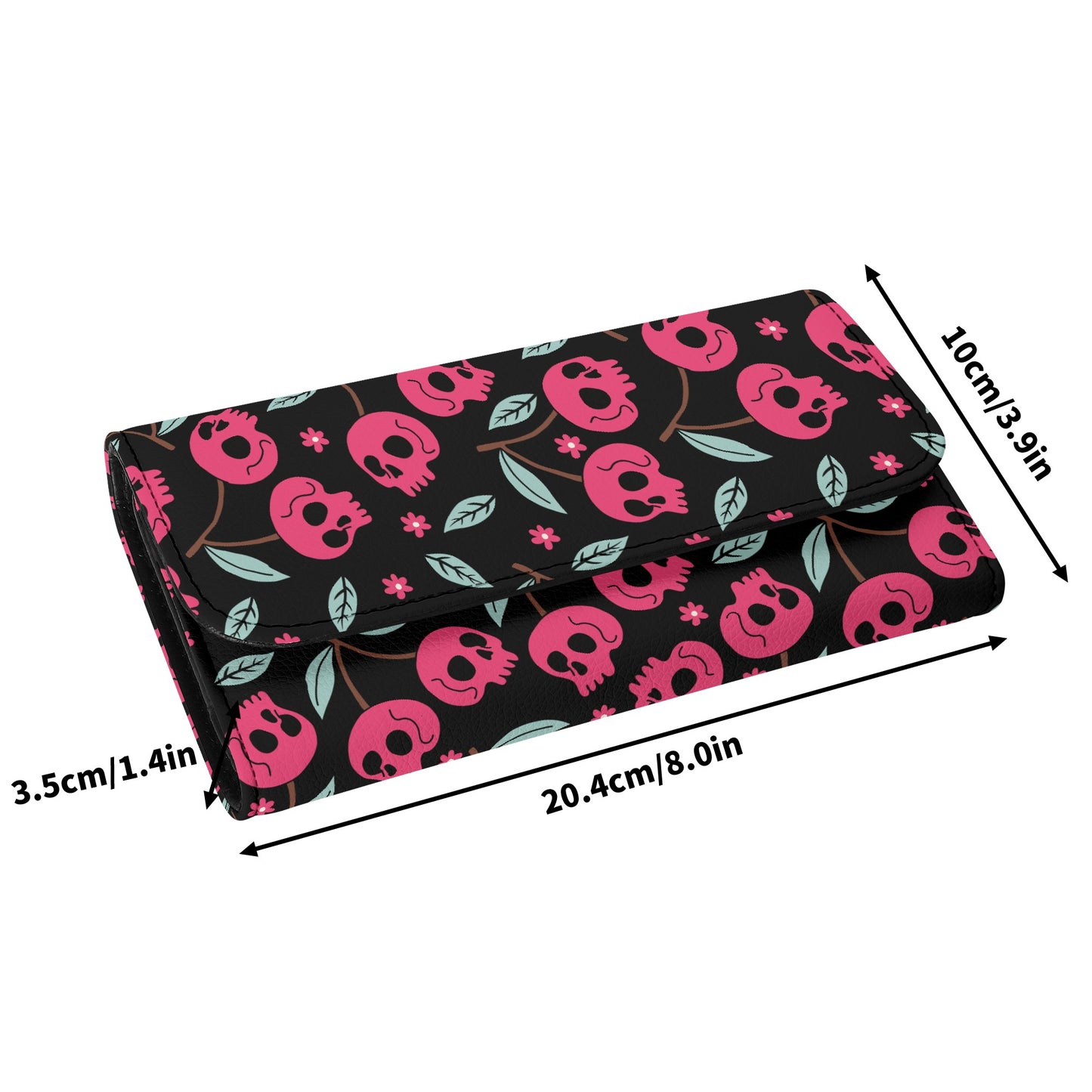 Cherry Skulls Trifold Leather Clutch Wallet