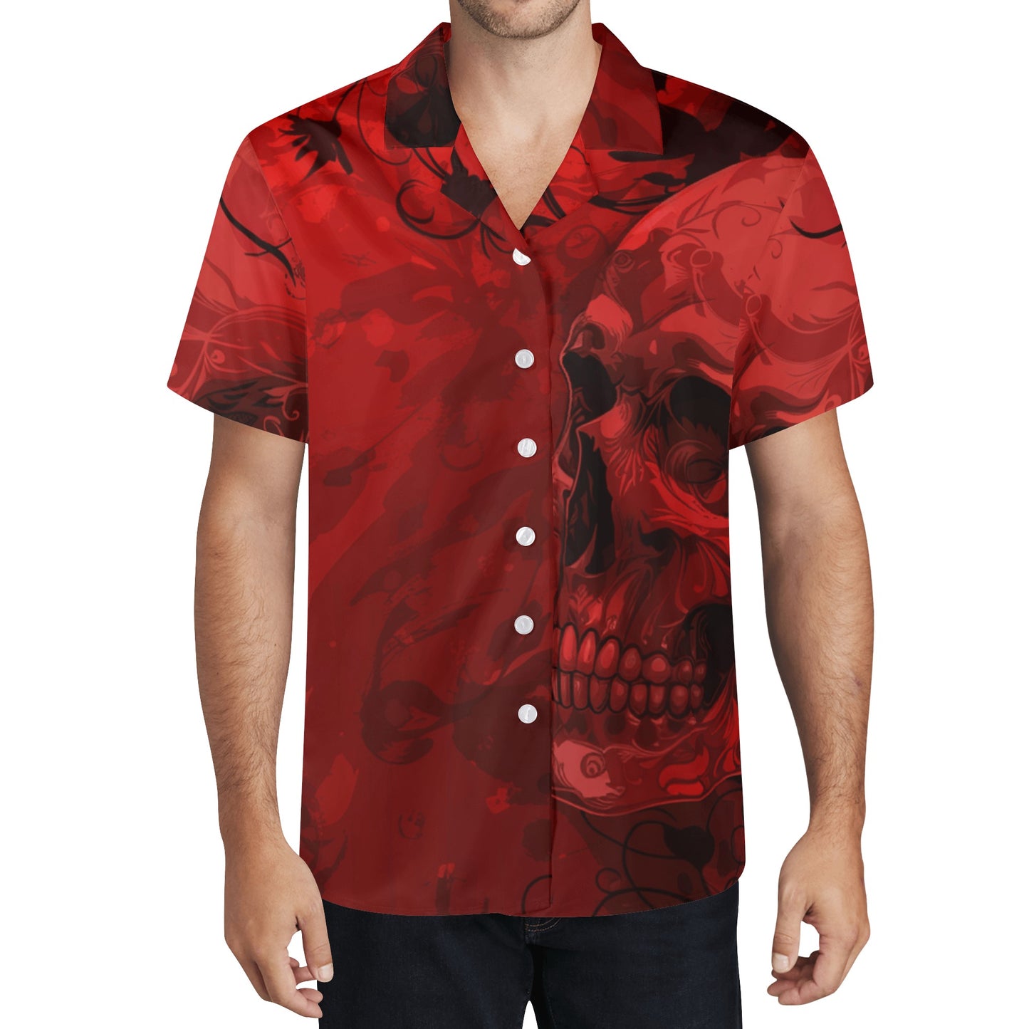 Goth Red Skull Casual Hawaiian Shirt