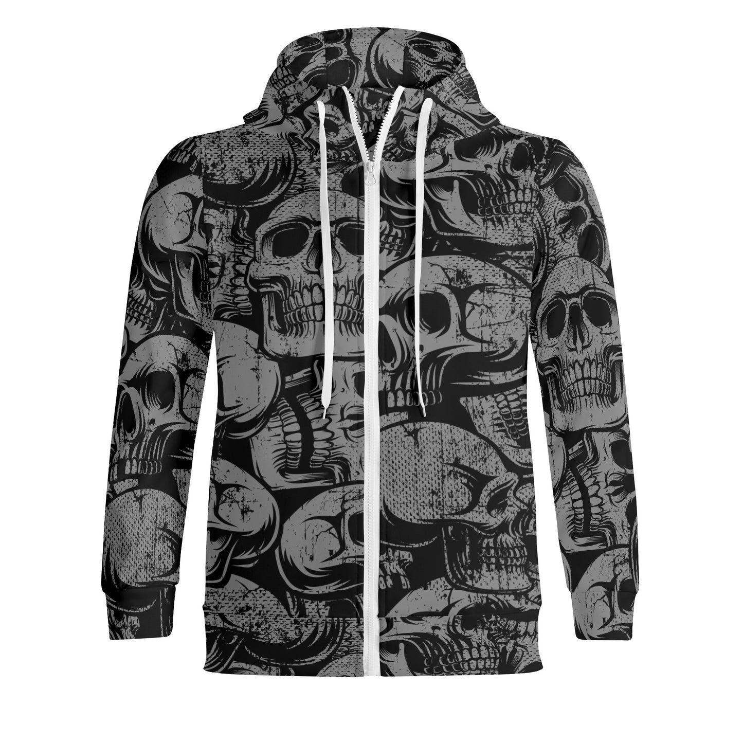 Silver Skulls Full Zipper Turtleneck Hoodie