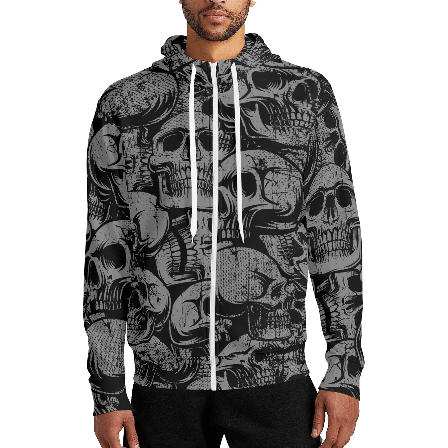 Silver Skulls Full Zipper Turtleneck Hoodie