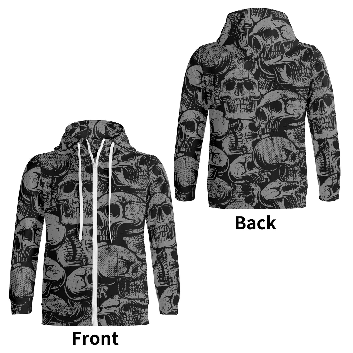 Silver Skulls Full Zipper Turtleneck Hoodie