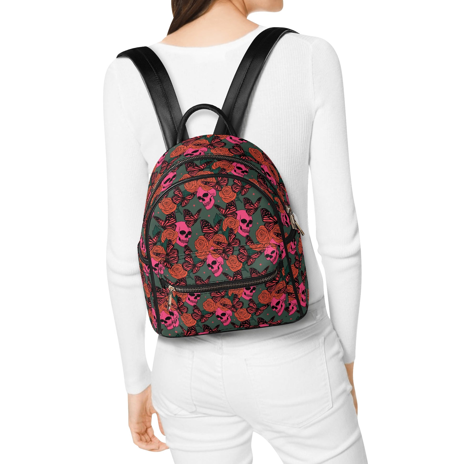 Skulls Butterflies And Flowers Casual Backpack