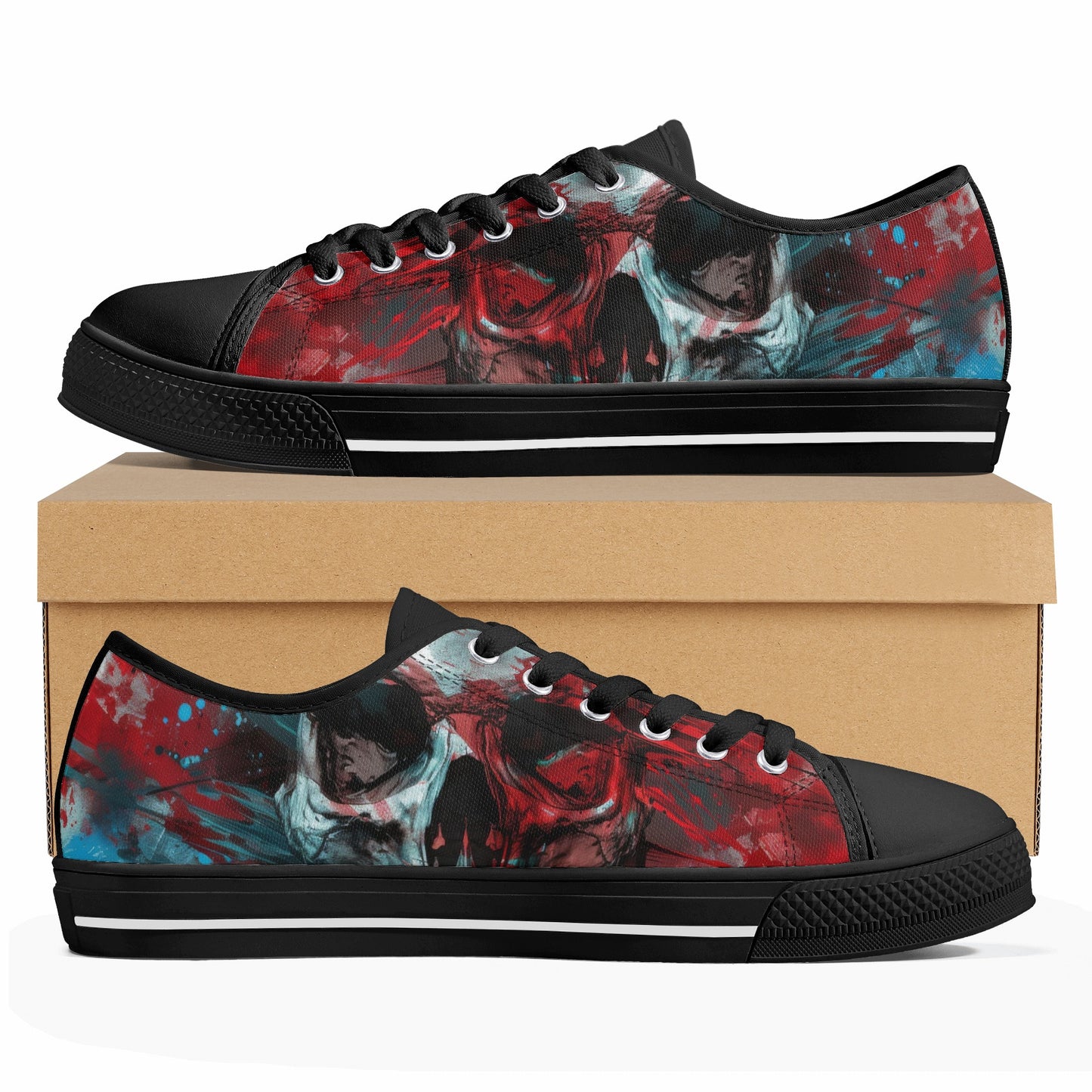 Paint Splatter Skull Mens Rubber Low Top Canvas Shoes