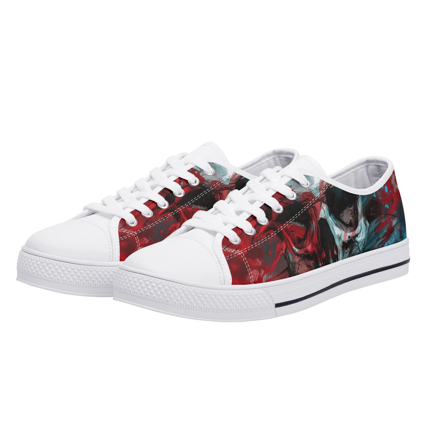 Paint Splatter Skull Mens Rubber Low Top Canvas Shoes