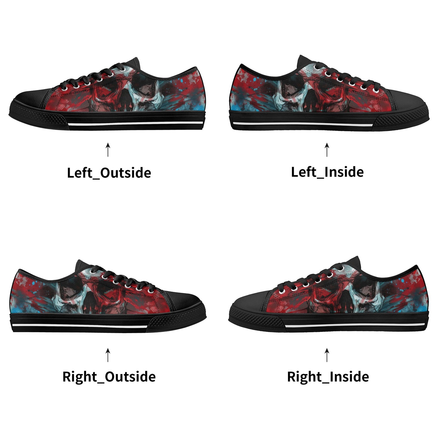 Paint Splatter Skull Mens Rubber Low Top Canvas Shoes